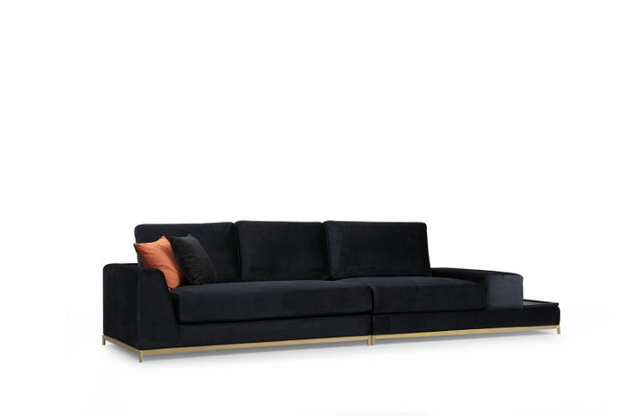 Atelier Del Sofa Sofá de 4 Plazas con Mesa Lateral - Negro y Dorado Atelier Del Sofa Sofá de 4 Plazas con Mesa Lateral - Negro y Dorado